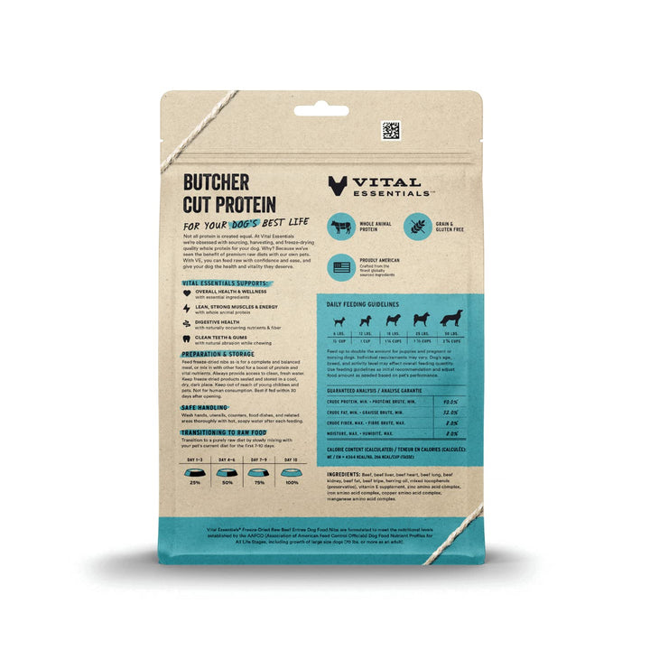 Vital Essentials Freeze-Dried Raw Dog Food, Beef Nibs Entree, 14 oz