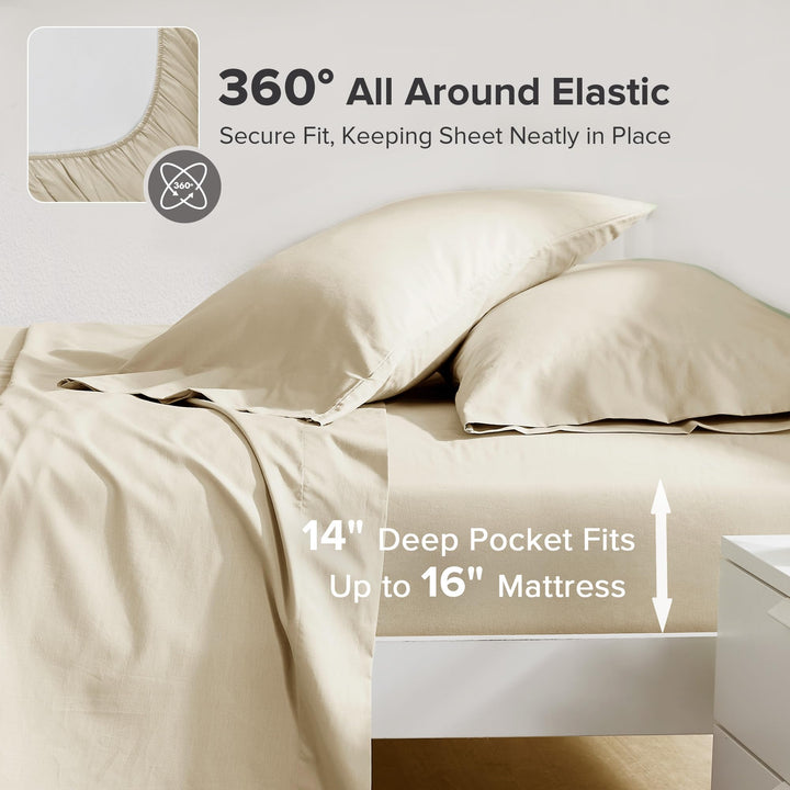 Comfort Spaces 100% Cotton Sheet Set Breathable, Lightweight, Soft with 14" Elastic Pocket Fits up to 16" Mattress, All Season Cozy Bedding, Matching Pillow Case, Queen Good Vibes 4 Piece