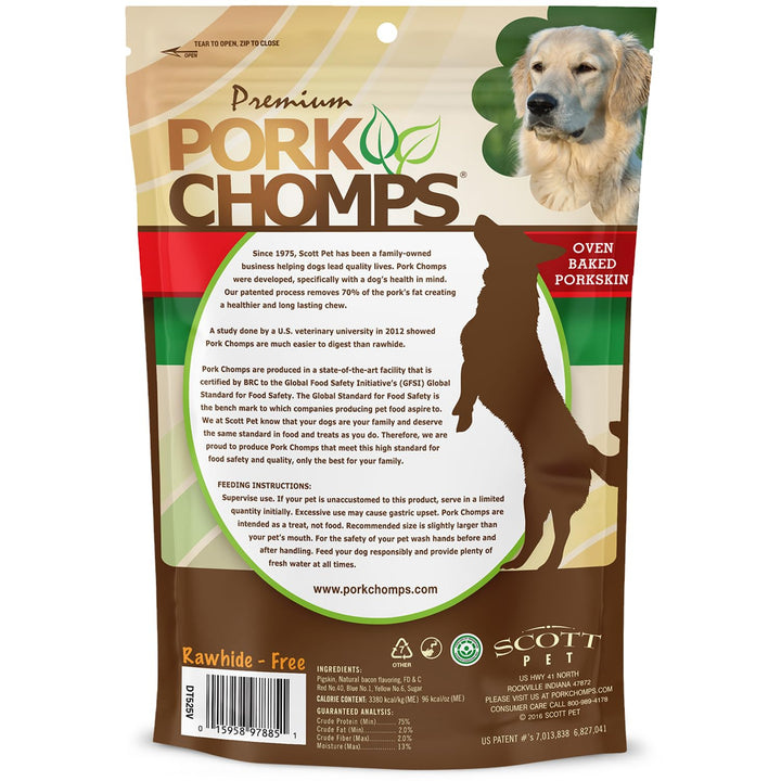 Pork Chomps Baked Pork Skin Dog Chews, 6-inch Twists, Real Chicken Wrap, 4 Count 4 Count (Pack of 1)