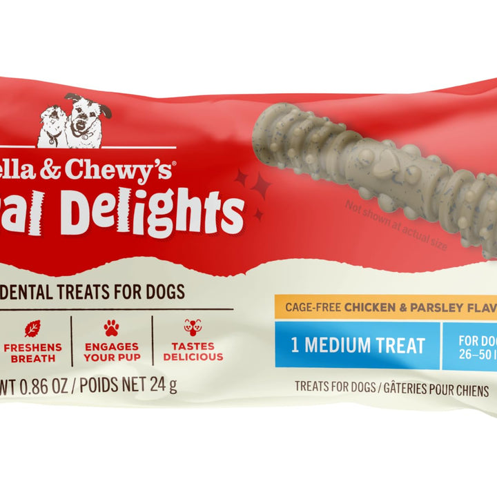 Stella & Chewy's Dental Delights with Freeze-Dried Chicken - Medium Dental Treats for Dogs, Single Serve Chicken (Medium Treat) 0.86 Ounce (Pack of 1)