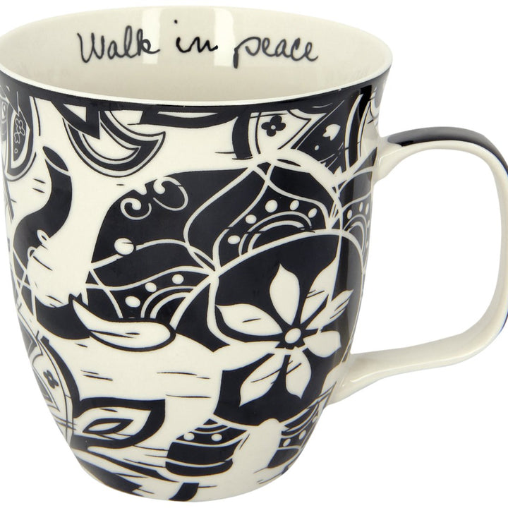 Karma Ceramic Black and White Boho Mug, 1 Count (Pack of 1), Elephant , 16 oz