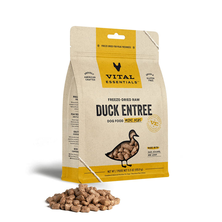 Vital Essentials Freeze Dried Raw Dog Food, Duck Mini Nibs Entree, 5.5 oz
