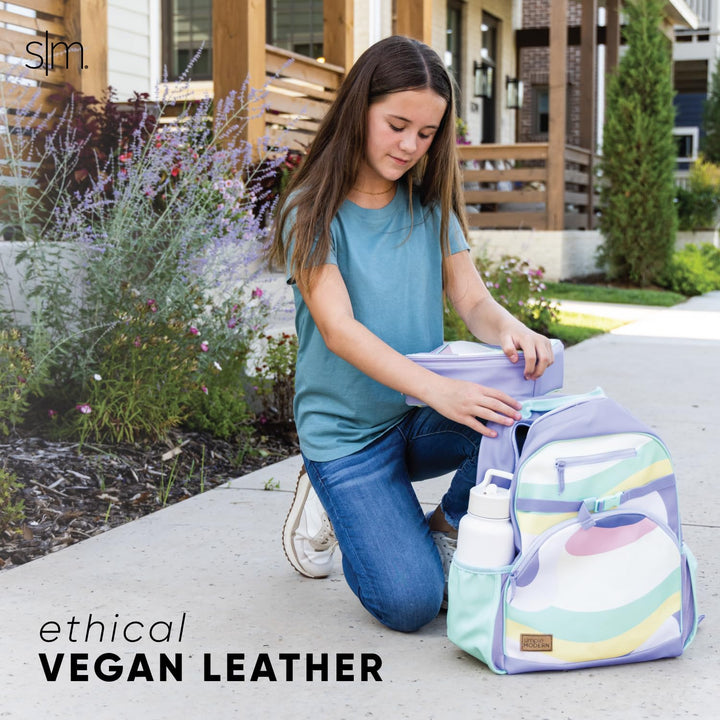 Simple Modern Vegan Leather Toddler Backpack for School Girls and Boys | Kindergarten Elementary Kids Mini Backpack Cute Small Faux PU Leather | Fletcher Collection | Kids - Medium (15" tall) | Waves Pu Leather: Waves Kids Medium