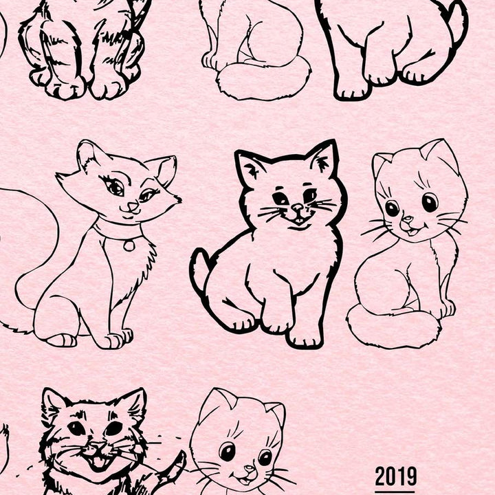 2019 - 2020: Planner 2 Years Monthly Weekly Calendar Organizer Diary With Essential Goals and Notes Section - Pink kittens Cat Illustration