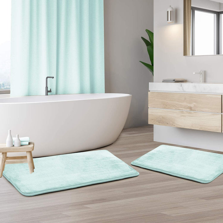 Clara Clark 2 Piece Bathroom Rugs Bath Mat Set, Velvet Memory Foam Bath Mats for Bathroom - Non-Slip, PVC Backing Bath Rugs, Washable Bathroom Rug Mats - Dries Quickly, Bathroom Rug Set - Aqua Solid 2 Piece Set Light Blue