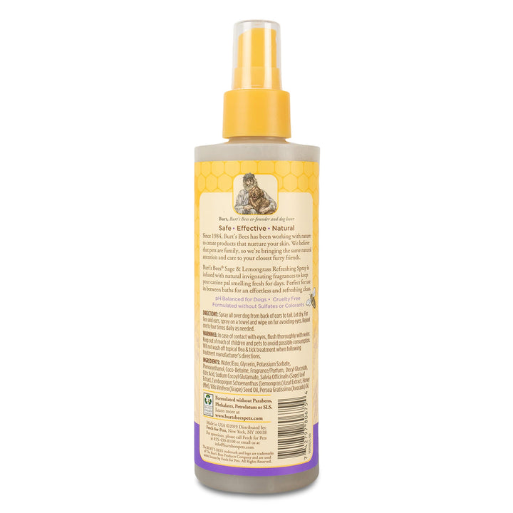 Burt's Bees for Pets Natural Deodorizing Spray for Dogs with Lemongrass and Sage | Eliminates Dog Odors | pH Balanced for Dogs, Free from Sulfated, Colorants, and Parabens - Made in USA Sage & Lemongrass 8 Fl Oz (Pack of 1)