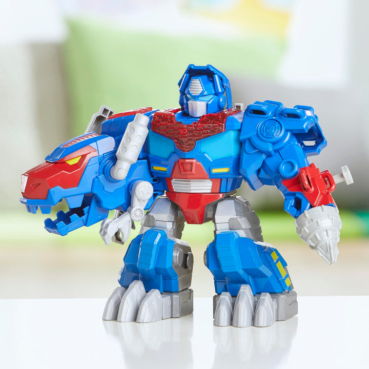 Transformers Dinobot Adventures Optimus Prime T-Rex Converting Toy with Lights and Sounds, 9+ Inch Action Figure, Ages 3 and Up