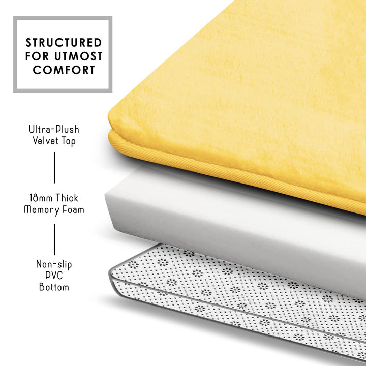 Clara Clark 2 Piece Bathroom Rugs Bath Mat Set, Velvet Memory Foam Bath Mats for Bathroom - Non-Slip, PVC Backing Bath Rugs, Washable Bathroom Rug Mats - Dries Quickly, Bathroom Rug Set - Yellow Solid 2 Piece Set Mellow Yellow