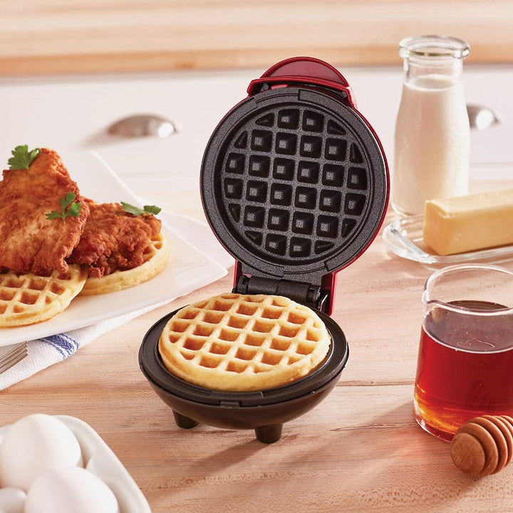 DASH Mini Maker for Individual Waffles, Hash Browns, Keto Chaffles with Easy to Clean, Non-Stick Surfaces, 4 Inch, Red Waffle Maker