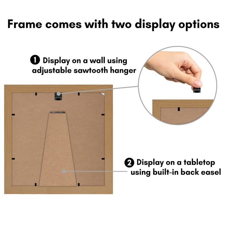 Americanflat 8x8 Picture Frame in Dark Oak - Displays 4x4 With Mat and 8x8 Without Mat - Engineered Wood with Shatter Resistant Glass - Horizontal and Vertical Formats for Wall and Tabletop