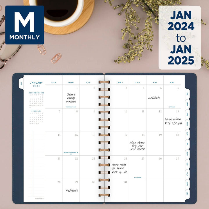 AT-A-GLANCE 2024 Weekly & Monthly Planner, 5-1/2" x 8-1/2", Small, Wirebound, Signature Collection, Navy (YP2002024) 2024 Old Edition