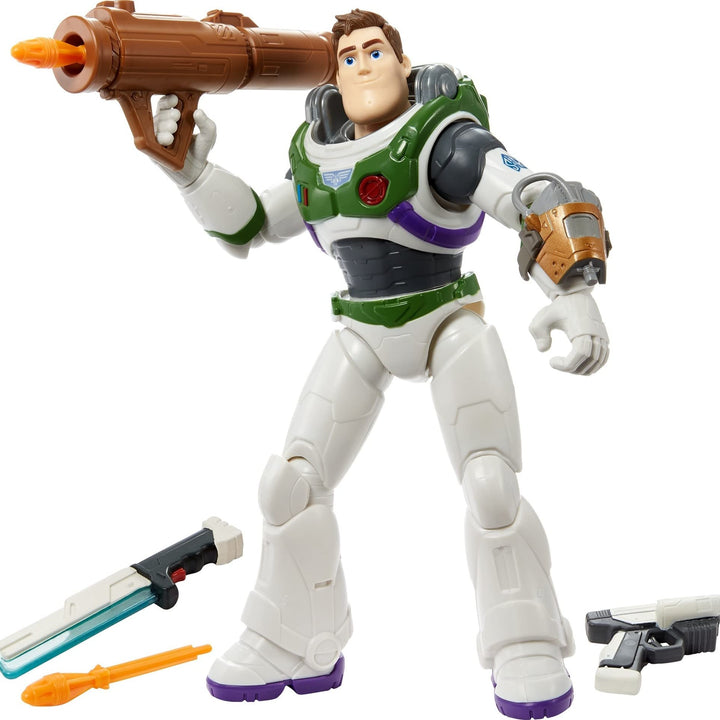 Mattel Disney and Pixar Lightyear 12-in Action Figure with Accessories, Buzz Lightyear with 4 Gear Up Accessories