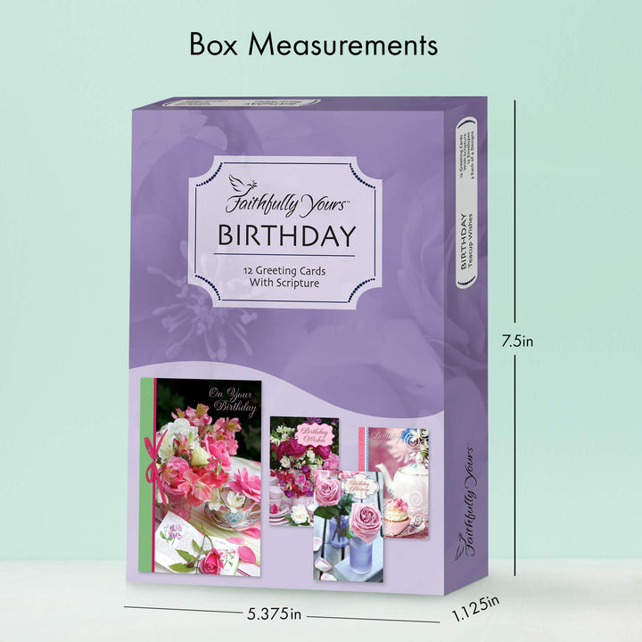 Designer Greetings Faithfully Yours Inspirational Birthday Boxed Card Assortment, Teacup Wishes with Biblical Scripture Verses (Box of 12 Greeting Cards with Envelopes), Purple (658-00510-000)