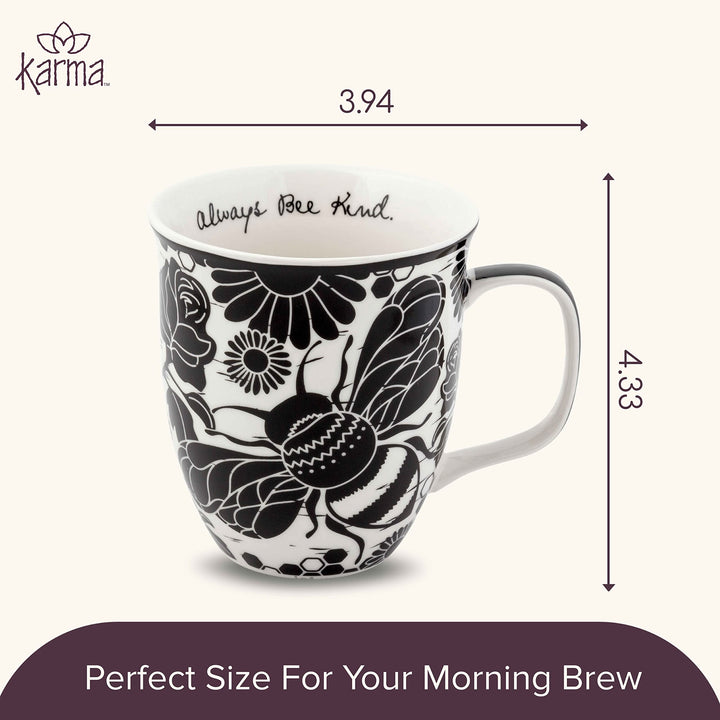 Karma Gifts 16 oz Black and White Boho Mug Bee - Cute Coffee and Tea Mug - Ceramic Coffee Mugs for Women and Men, 1 Count (Pack of 1) 1 Count (Pack of 1)