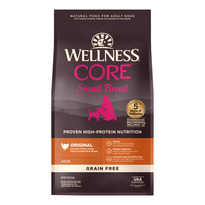 Wellness Natural Pet Food CORE Grain-Free High-Protein Small Breed Dry Dog Food, Natural Ingredients, Made in USA with Real Meat (Adult, Turkey, 4-Pound Bag) 4 Pound (Pack of 1)