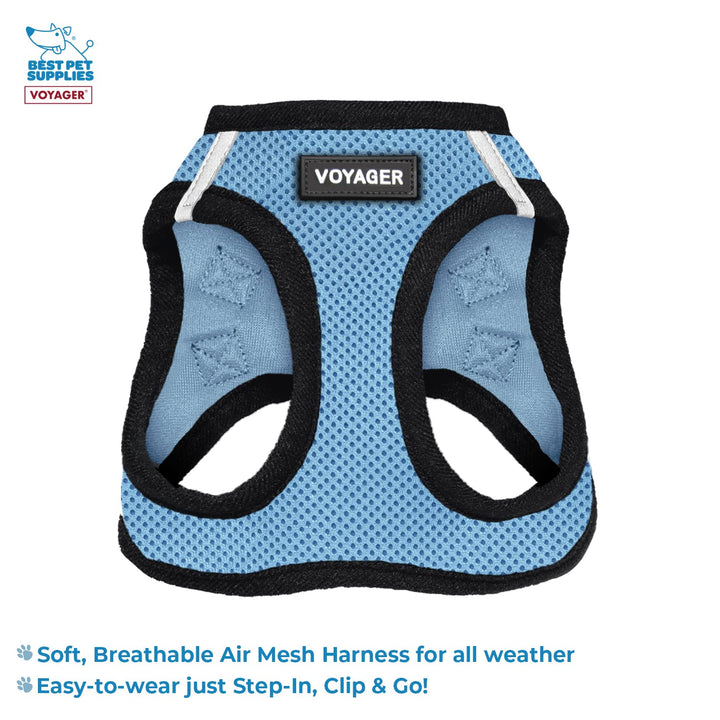Voyager Step-in Air All Weather Mesh Harness and Reflective Dog 5 ft Leash Combo with Neoprene Handle, for Small, Medium and Large Breed Puppies by Best Pet Supplies - Blue, Large L (Chest: 18 - 20.5") Leash Harness Set (Baby Blue Base)