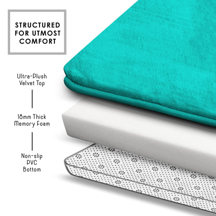 Clara Clark Bathroom Rugs, Velvet Memory Foam Bath Mat, Non-Slip, Machine Washable Bath Rugs - Dries Quickly, Ultra Soft Plush Bath Mats for Bathroom, 20 x 24, Teal Blue Solid Contour