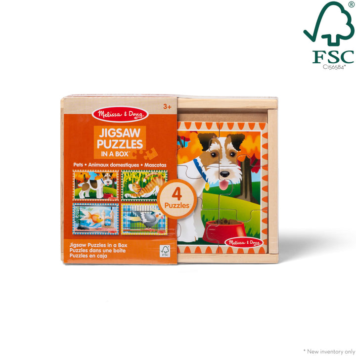 Melissa & Doug Pets 4-in-1 Wooden Jigsaw Puzzles in a Storage Box (48 pcs) - FSC-Certified Materials