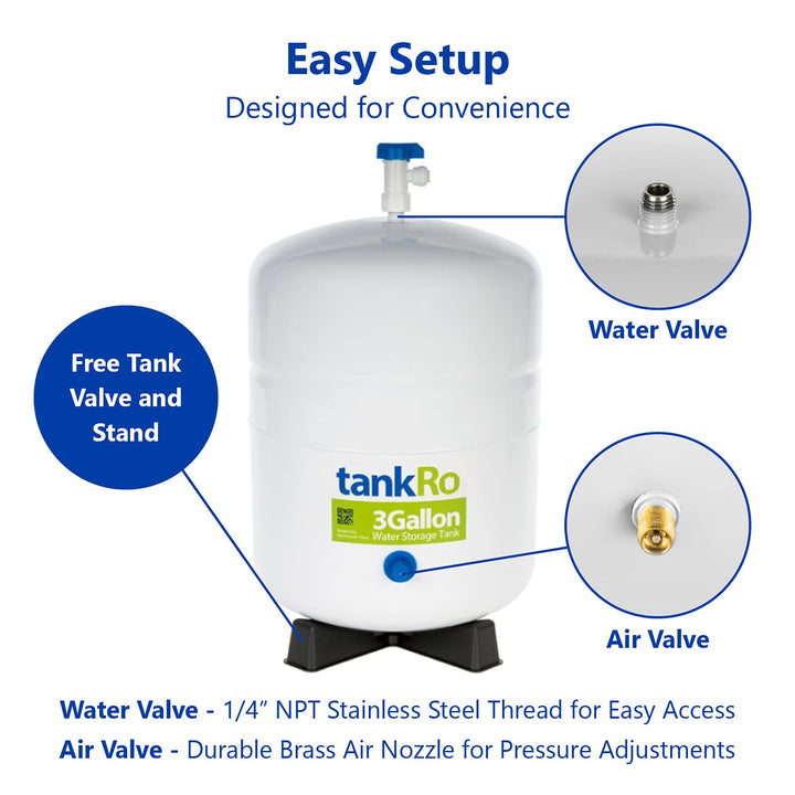 – RO Water Filtration System Expansion Tank – 3 Gallon Water Tank -– Compact Reverse Osmosis Water Storage Pressure Tank with Free 1/4" Tank Ball Valve