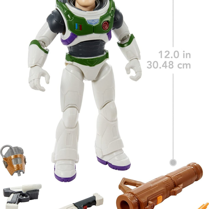 Mattel Disney and Pixar Lightyear 12-in Action Figure with Accessories, Buzz Lightyear with 4 Gear Up Accessories