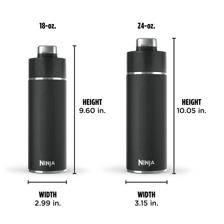 Ninja DW1801BK Thirsti 18oz Travel Water Bottle, For Carbonated Sparkling Drinks, Colder and Fizzier Longer, Leak Proof, 24 Hrs Cold, Dishwasher Safe, Stainless Steel Insulated Tumbler, Onyx Black 18 Fluid Ounces