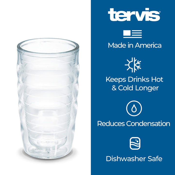 Tervis Clear & Colorful Lidded Made in USA Double Walled Insulated Tumbler Travel Cup Keeps Drinks Cold & Hot, 10oz Wavy, Blue Lid