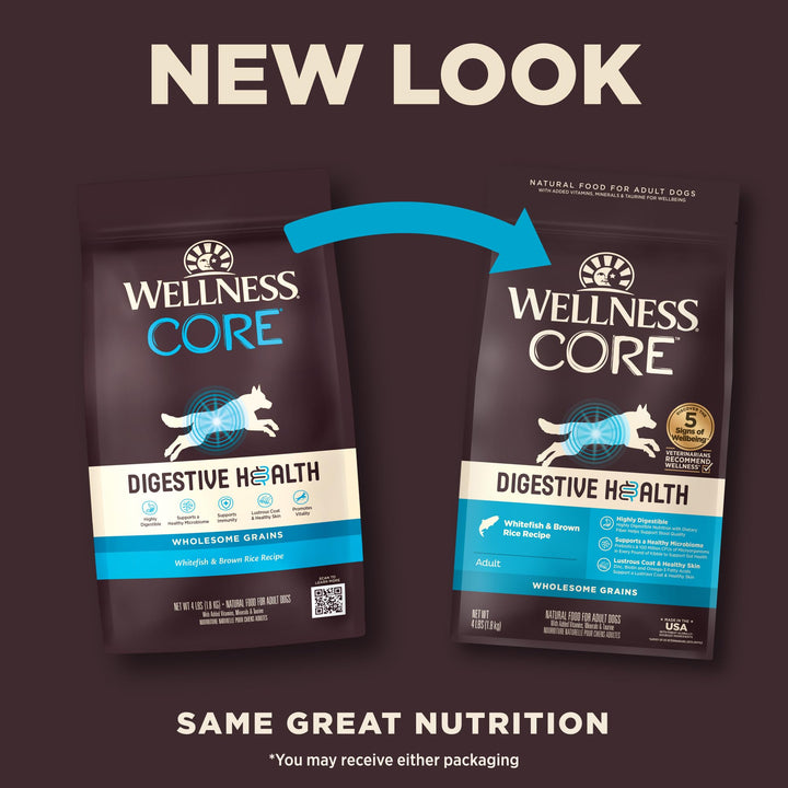 Wellness CORE Digestive Health Dry Dog Food with Wholesome Grains, Highly Digestible, For Dogs with Sensitive Stomachs, Made in USA with Real Chicken (Adult, 24-Pound Bag) 24 Pound (Pack of 1)