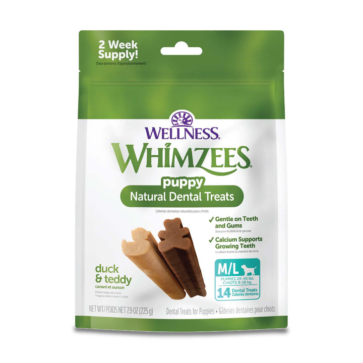 Whimzees by Wellness Dental Treats for Puppies, Natural, Grain Free, Helps to Clean Teeth, Freshen Breath, Reduce Tartar & Plaque, Longer Lasting Chew (M/L) Dental M/L 14 Count (Pack of 1)