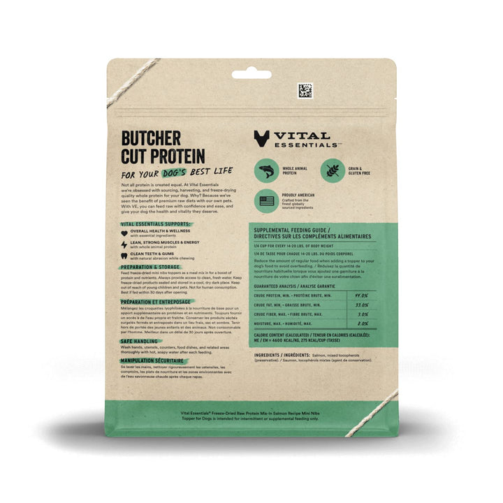 Vital Essentials Freeze Dried Raw Protein Mix-in Dog Food Topper, Salmon Mini Nibs Topper for Dogs, 18 oz