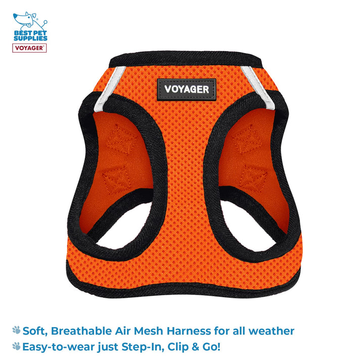 Voyager Step-in Air All Weather Mesh Harness and Reflective Dog 5 ft Leash Combo with Neoprene Handle, for Small, Medium and Large Breed Puppies by Best Pet Supplies - Orange/Black Trim, XX-Small Harness Leash Bundle (Orange/Black Trim)