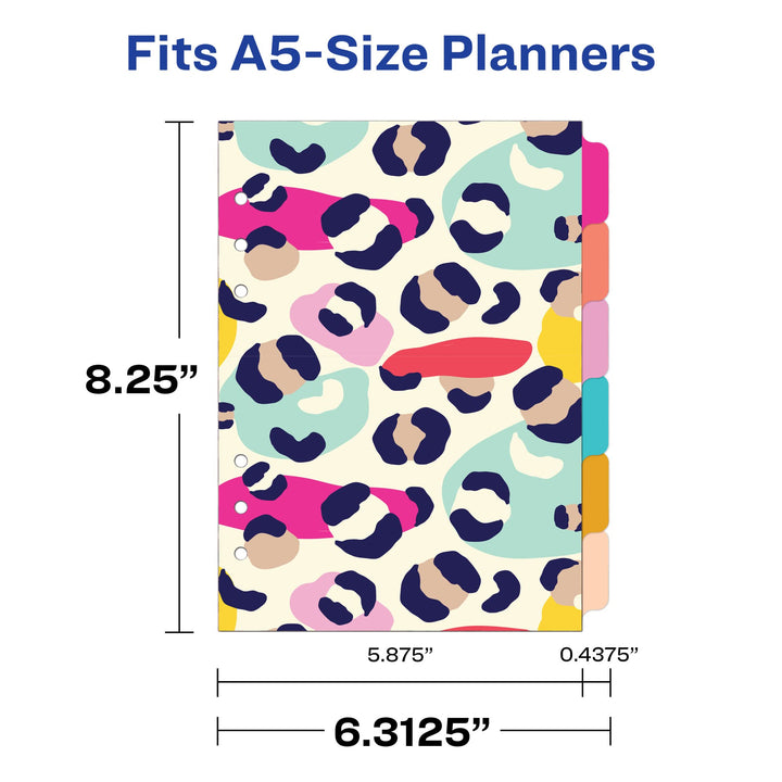 Avery Planner Dividers for A5 Planners, 6-Tab Set, ColorFur Animal Print Design, 1 Set (25449)