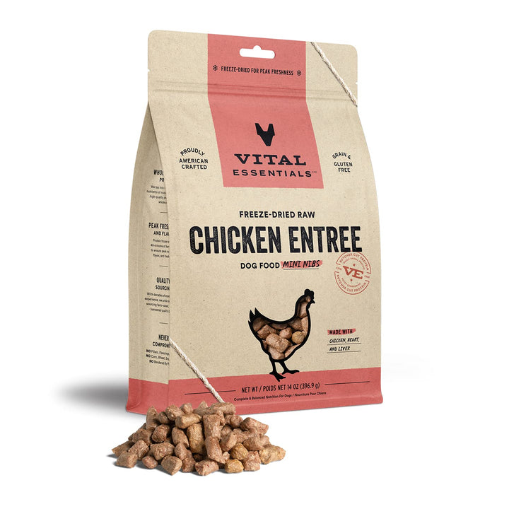 Vital Essentials Freeze Dried Raw Dog Food, Chicken Mini Nibs Entree, 14 oz