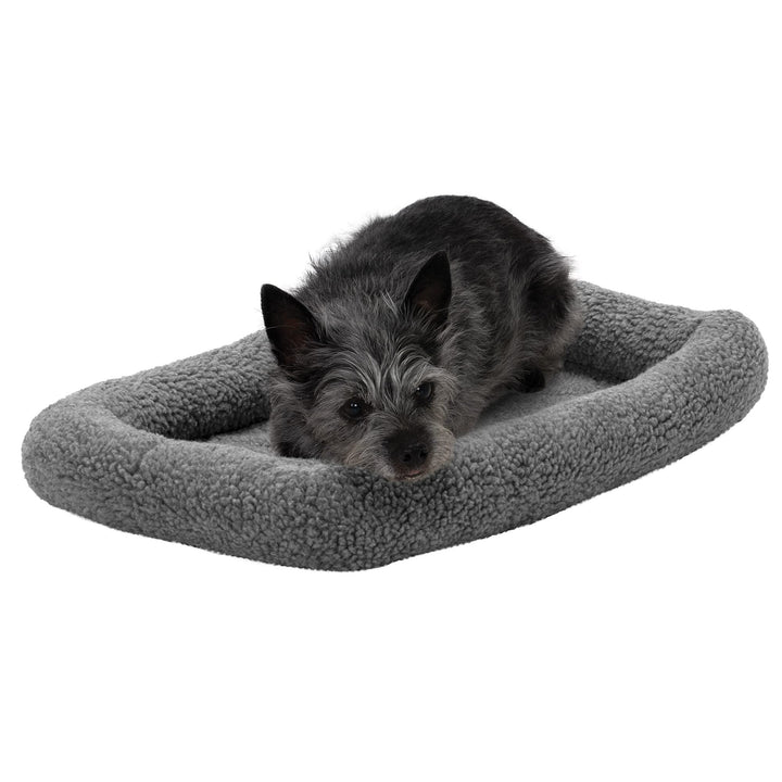 Furhaven Dog Bed for Extra Small Dogs & Indoor Cats, 100% Washable, Sized to Fit Crates - Sherpa Fleece Bolster Crate Pad - Gray, Extra Small