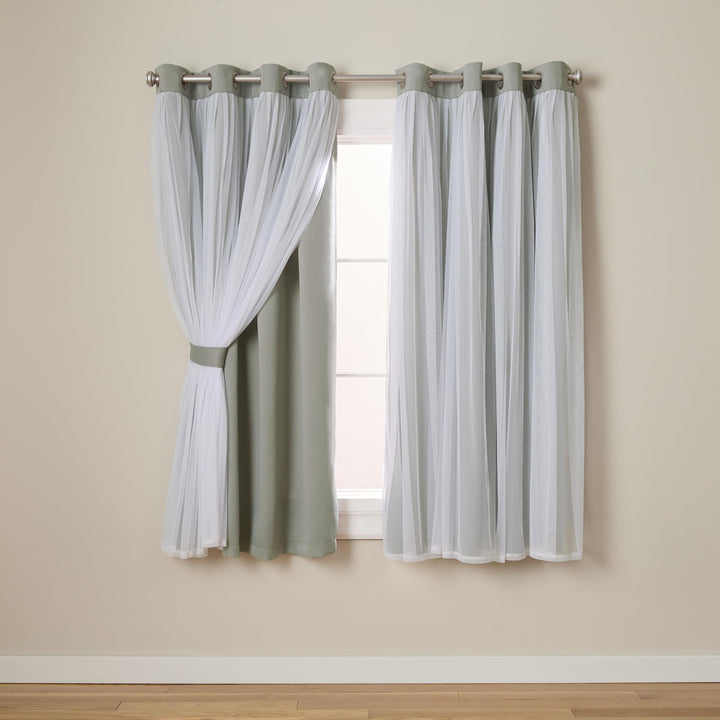 TOWN & COUNTRY LUXE Exclusive Home Catarina Layered Solid Room Darkening Blackout and Sheer Grommet Top Curtain Panel Pair, 52x108, Turquoise 2 Count 52"W x 108"L (Pack of 2)