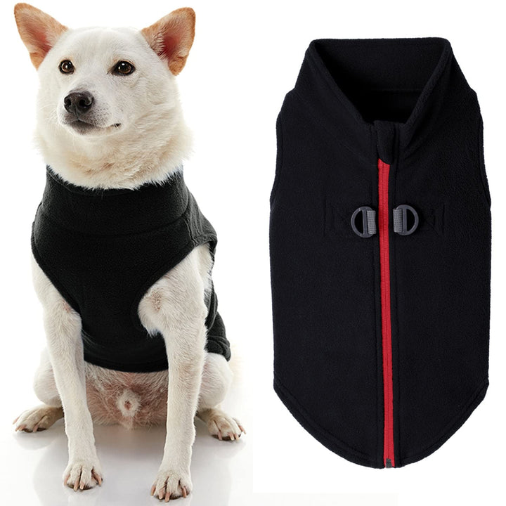 Gooby Zip Up Fleece Dog Sweater - Black, X-Small - Warm Pullover Fleece Step-in Dog Jacket with Dual D Ring Leash - Winter Small Dog Sweater - Dog Clothes for Small Dogs Boy and Medium Dogs X-Small chest (~11")