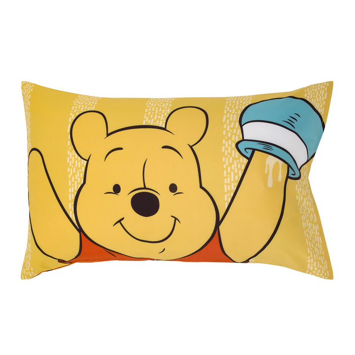 Disney Winnie The Pooh Funny Friends Aqua, Gold, Blue and Orange, Tigger, Eeyore and Piglet 4 Piece Toddler Bed Set - Comforter, Fitted Bottom Sheet, Flat Top Sheet, and Reversible Pillowcase Disney Winnie the Pooh