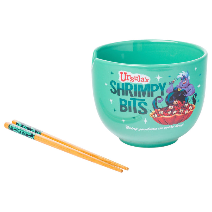 Silver Buffalo Disney Villains Little Mermaid Ursula's Shrimpy Bits Ceramic Ramen Noodle Rice Bowl with Chopsticks, Microwave Safe, 20 Ounces, Little Mermaid Ursula's Shrimpy Bits