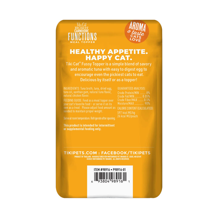 Tiki Cat Born Carnivore Functions Fussy, Tuna Recipe in Broth, Highly Palatable Formulated for Picky Eaters, Mousse Cat Food Topper, 1.5 oz. Pouch (12 Count)