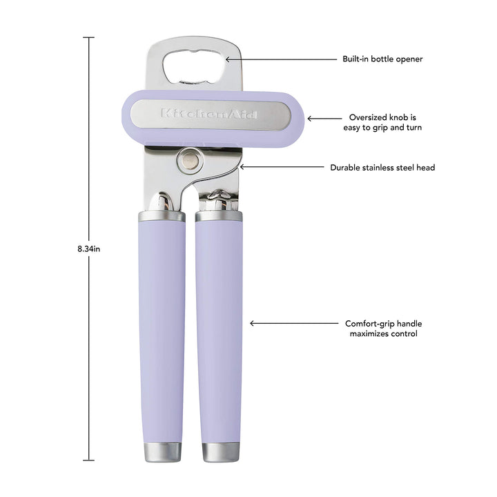 KitchenAid Classic Multifunction Can Opener / Bottle Opener, 8.34-Inch, Lavender Cream Lavendar/Cream