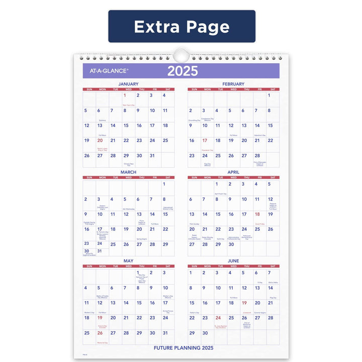 AT-A-GLANCE 2024 Wall Calendar, 12" x 17", Medium Tall, Spiral Bound, Monthly (PM22824) 2024 Old Edition