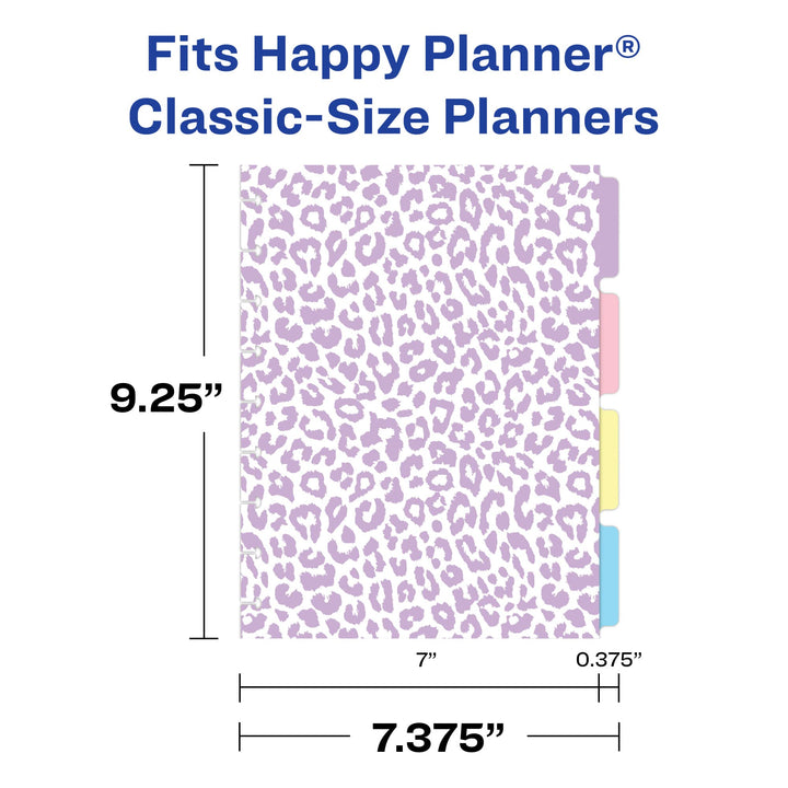 Avery Planner Dividers for Happy Planner 9-disc Classic Size Planners, 4-Tab Set, Pastel Animal Print Design, 1 Set (25495)