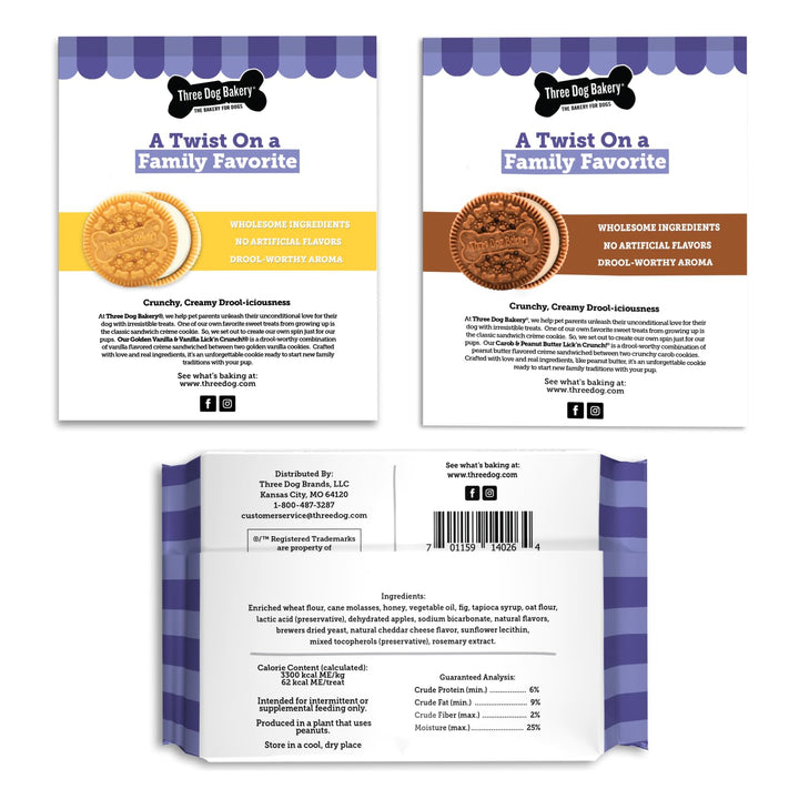 Three Dog Bakery Peppermutt Lick'n Crunch, Carob Cookie w/Green Crème Peppermint Flavored Filling, Premium Treats for Dogs, 13 Ounces Each 13 Ounce (Pack of 1) Carob & Peppermint Crème