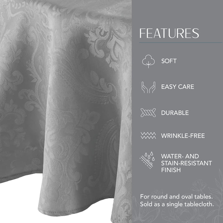 Elrene Home Fashions Caiden Elegance Damask Fabric Tablecloth, 70" Round, Silver Tablecloth (1)