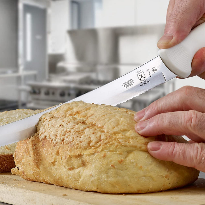 Mercer Culinary Ultimate White 10" Curved Wavy Edge Bread Knife, White Curved Bread Knife 10" Curved Bread Knife (Wavy Edge)