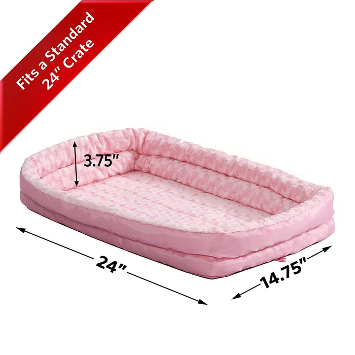 MidWest Homes for Pets Double Bolster Pet Bed | Pink 24-Inch Dog Bed Ideal for Small Dog Breeds & fits 24-Inch Long Dog Crates Pink Plush 24.0"L x 14.8"W x 3.8"Th