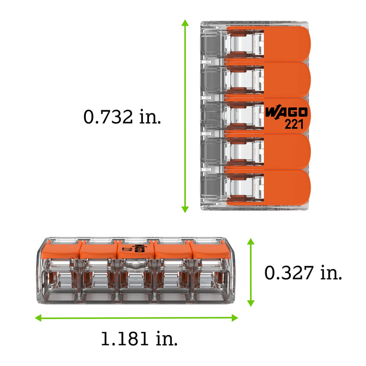 221-415 | WAGO Lever-Nuts® Splicing Connector | for Solid and Stranded Conductors | 5-Conductor with Operating levers | 24-12 AWG | Transparent housing | [Jar of 225 Pieces] Jar