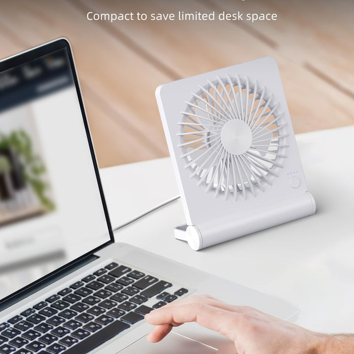 Koonie USB Fan, Strong Wind Ultra Quiet Small Desk Fan 220° Tilt Folding 3 Speeds Adjustable USB-C Corded Powered Personal Fan for Home Office Desktop White White without Battery 5.7in