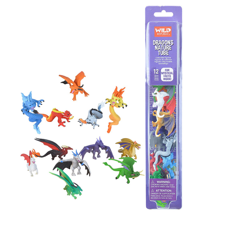 Wild Republic Dragon Figurines Tube, Dragon Toys, Twelve Dragon Figures with Six Different Poses