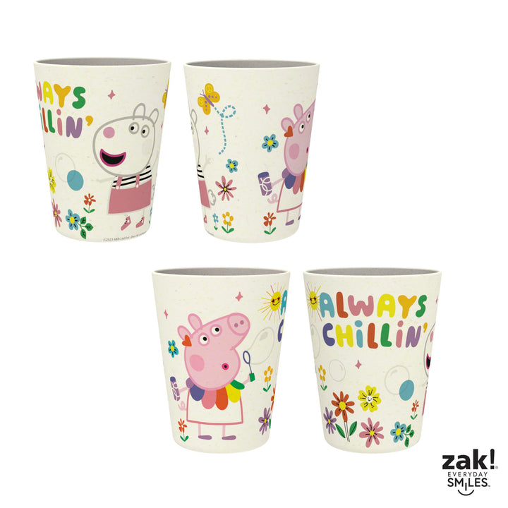 Zak Designs Peppa Pig Kids Dinnerware Set 3 Pieces, Durable and Sustainable Melamine Bamboo Plate, Bowl, and Tumbler are Perfect For Dinner Time With Family (Peppa, Suzy, Zuzu) 8" Plate, 6" Bowl, 10oz Tumbler