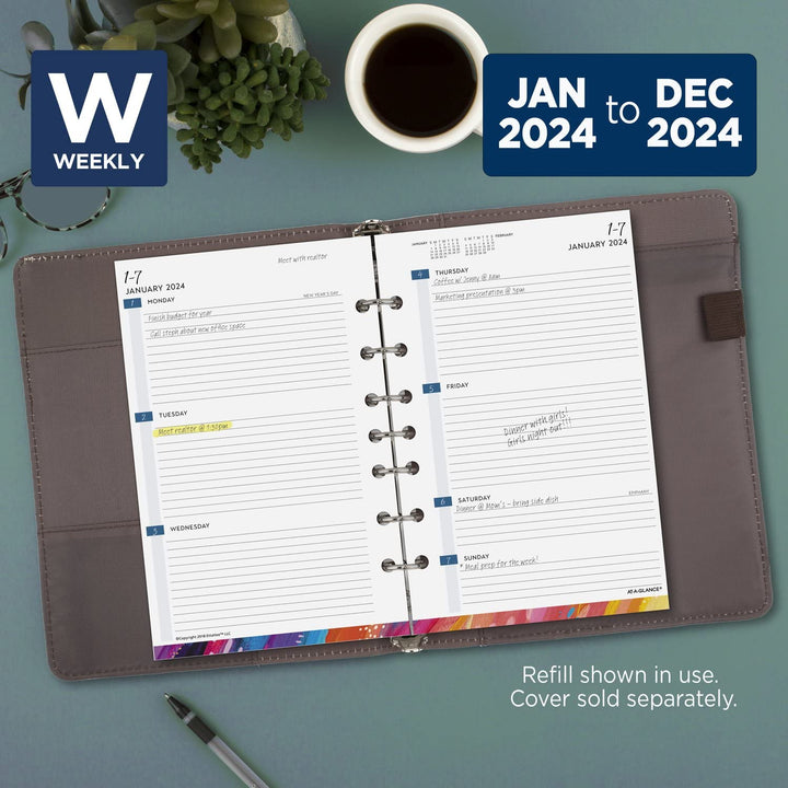 AT-A-GLANCE 2024 Weekly & Monthly Planner Refill, 5-1/2" x 8-1/2", Desk Size, Loose-Leaf, EttaVee (EV81-285Y-24) 2024 Old Edition